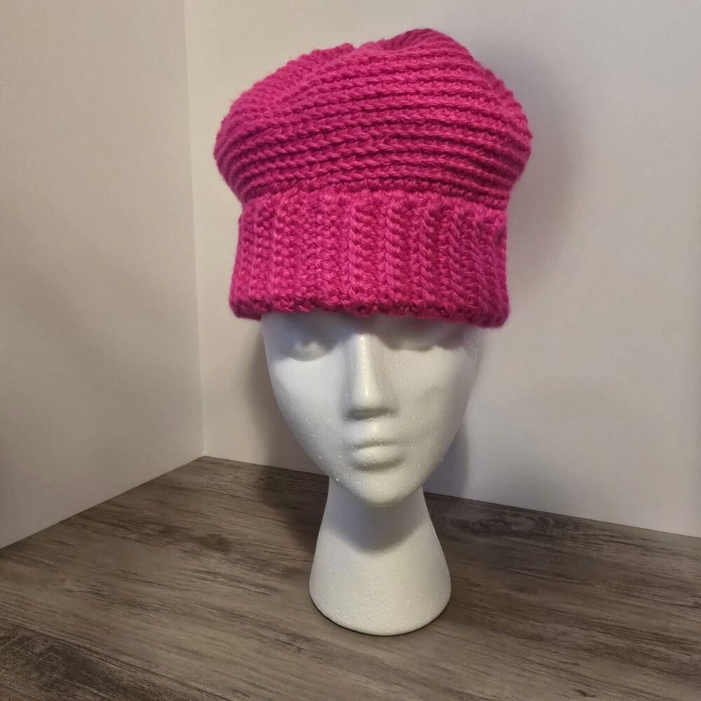 Crochet Beanie, One Size, Pink, Double Crochet.
